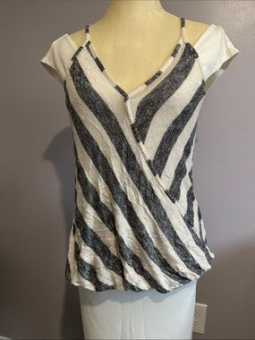 Suzy Shier Black & White Striped V-Neck Draped Cami